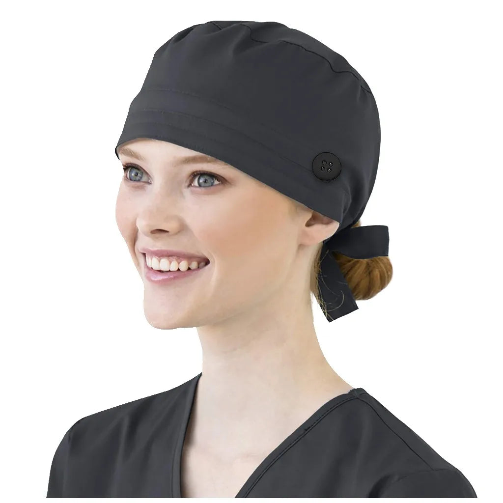 Bonnet médical avec bouton et bandeau anti-transpiration - Style bouffant ajustable