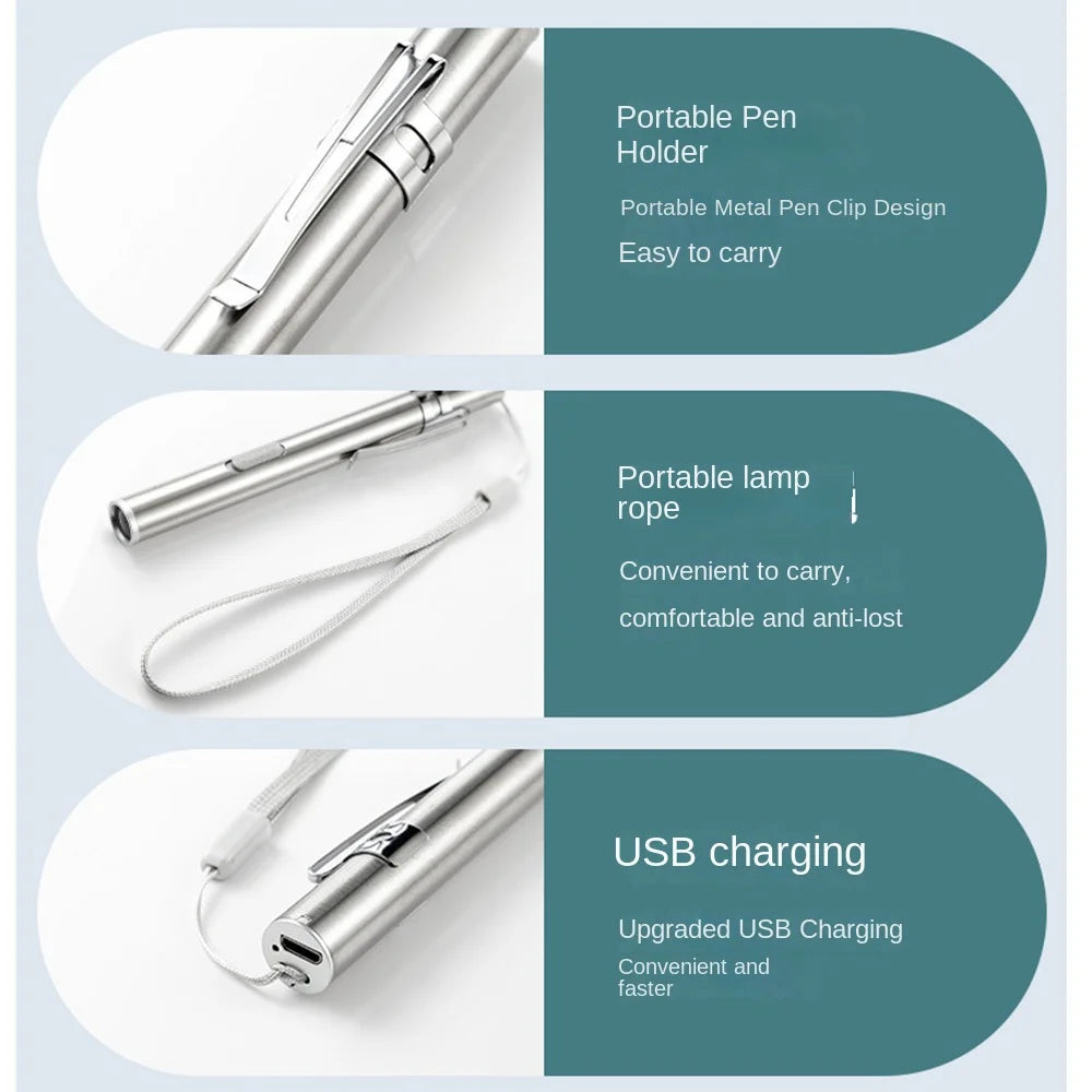 Lampe Stylo Médicale LED Rechargeable USB en Acier Inoxydable