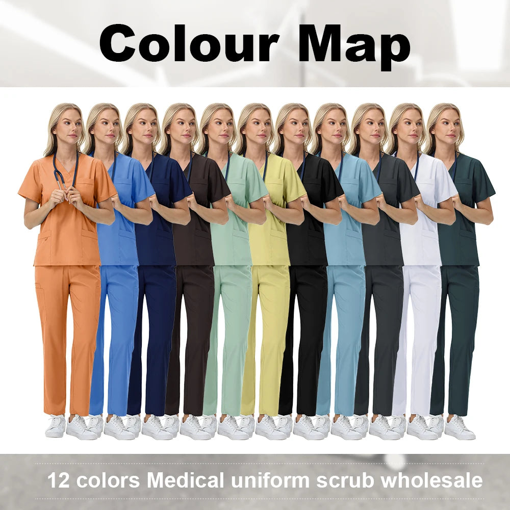 Ensemble Médical Femme - Haut Manches Courtes et Pantalon (12 Couleurs)