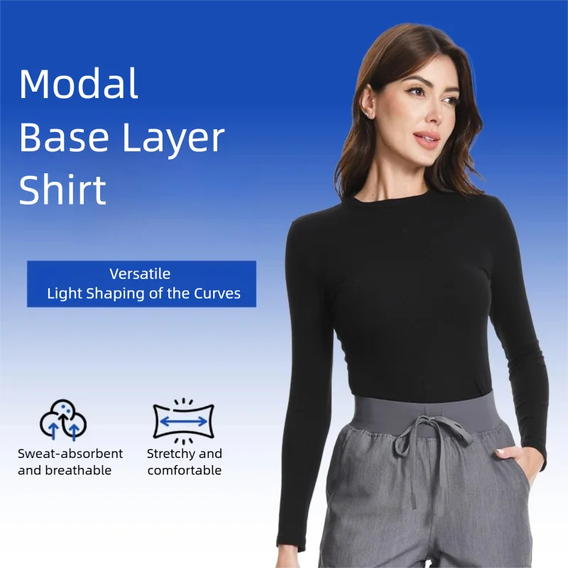 KUNGFU SCRUBS Sous-vêtement médical sans couture col rond manches longues femme