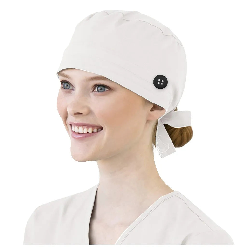 Bonnet médical avec bouton et bandeau anti-transpiration - Style bouffant ajustable