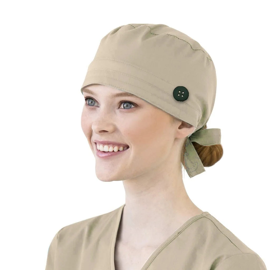 Bonnet médical avec bouton et bandeau anti-transpiration - Style bouffant ajustable