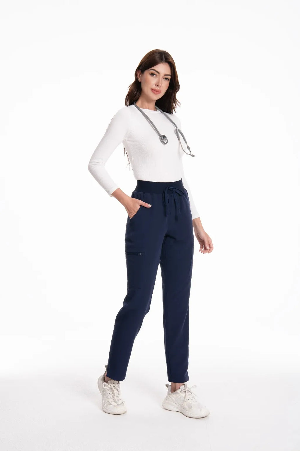 KUNGFU SCRUBS Sous-vêtement médical sans couture col rond manches longues femme