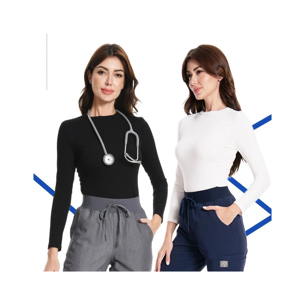 KUNGFU SCRUBS Sous-vêtement médical sans couture col rond manches longues femme