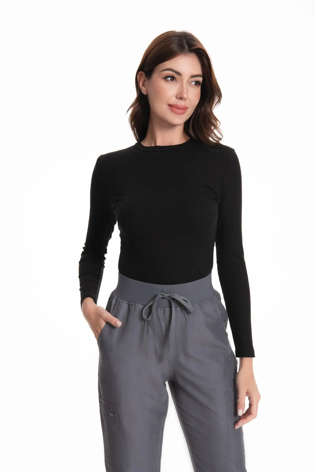 KUNGFU SCRUBS Sous-vêtement médical sans couture col rond manches longues femme