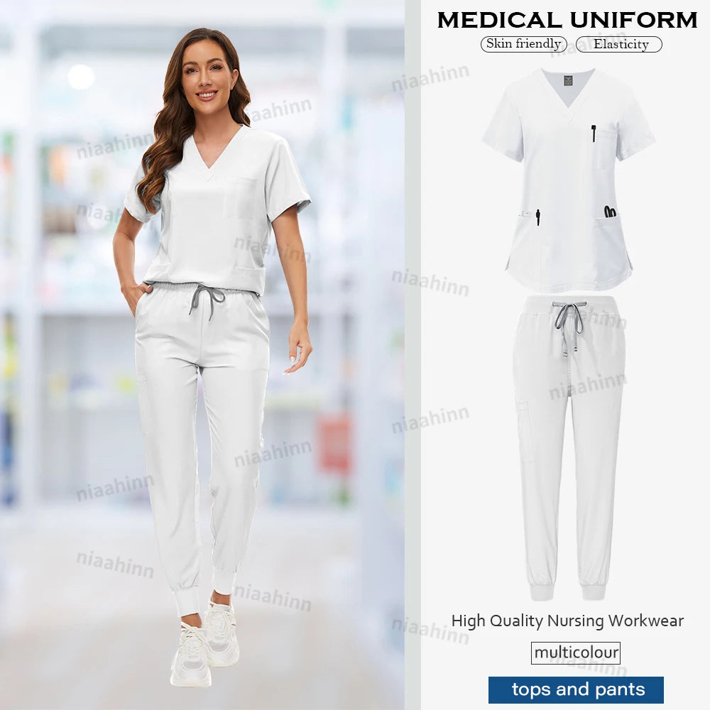 Ensemble de Scrubs Médicaux Femme – Haut Manches Courtes & Pantalon