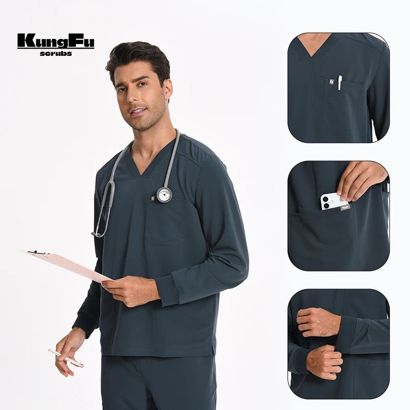 KUNGFU SCRUBS Haut médical manches longues unisexe antibactérien