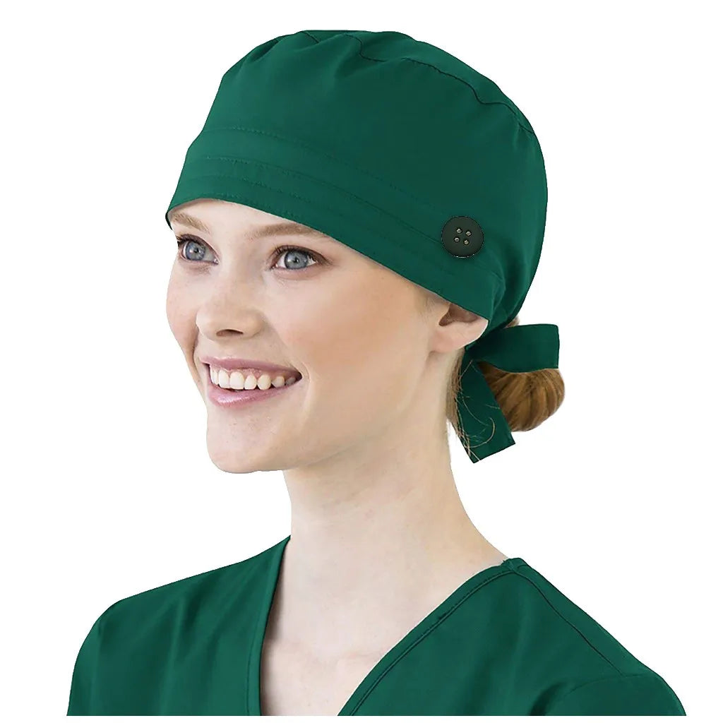 Bonnet médical avec bouton et bandeau anti-transpiration - Style bouffant ajustable