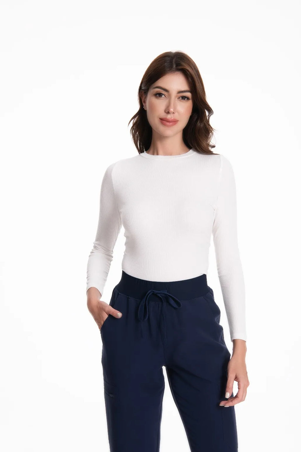 KUNGFU SCRUBS Sous-vêtement médical sans couture col rond manches longues femme