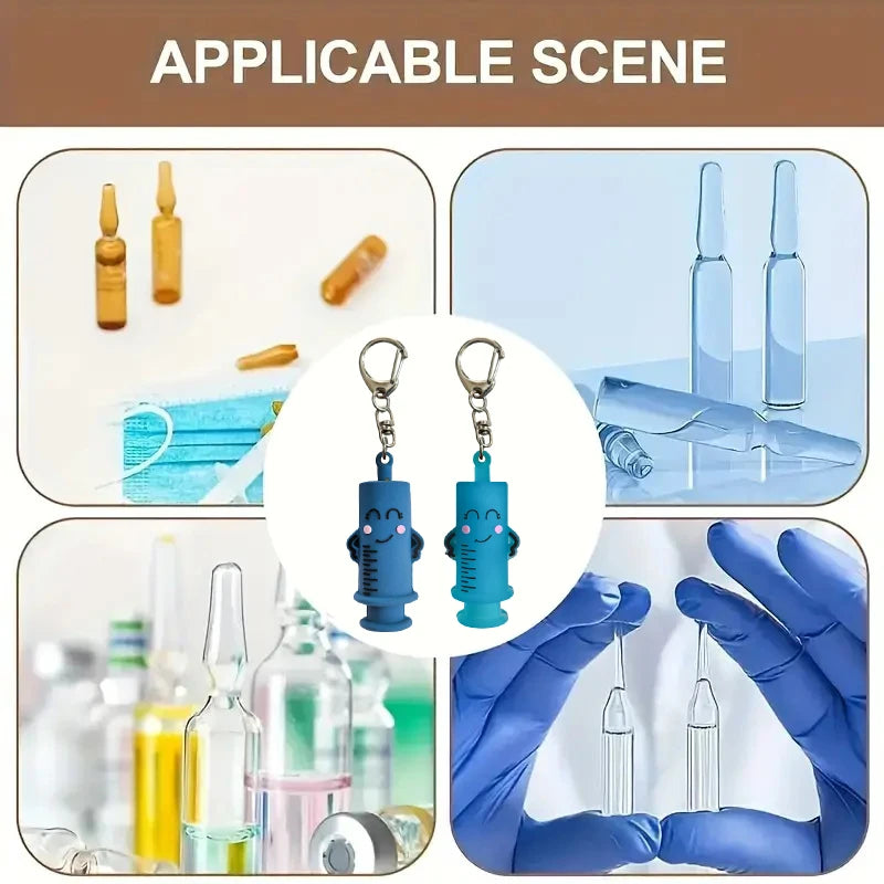 Ouvre-ampoule en forme de seringue avec porte-clés