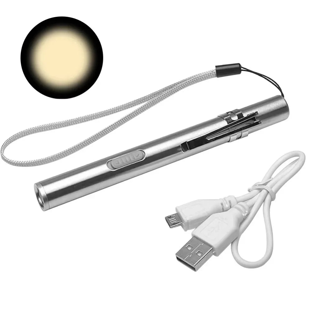 Lampe Stylo Médicale LED Rechargeable USB en Acier Inoxydable