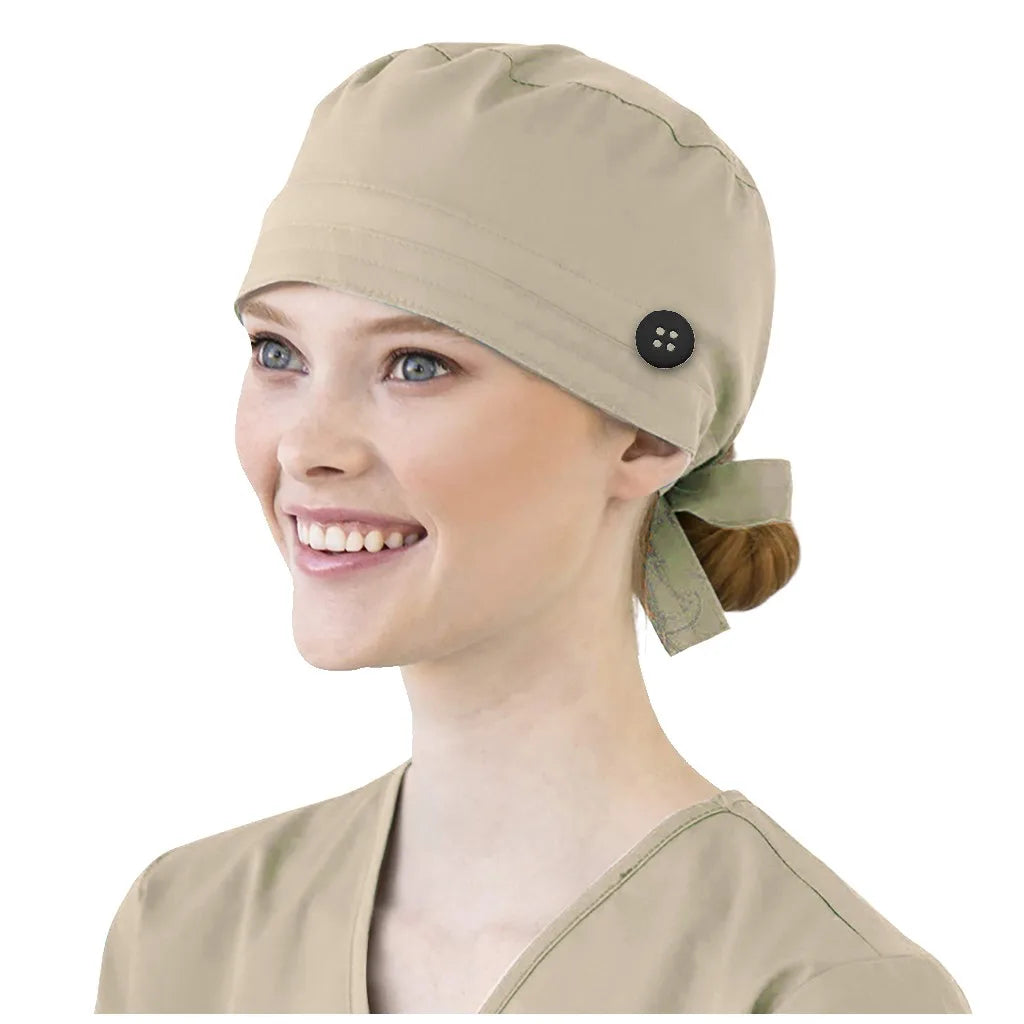 Bonnet médical avec bouton et bandeau anti-transpiration - Style bouffant ajustable