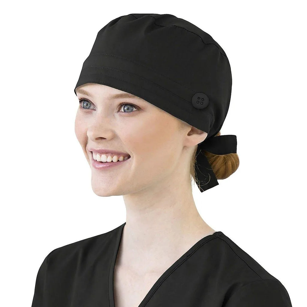 Bonnet médical avec bouton et bandeau anti-transpiration - Style bouffant ajustable