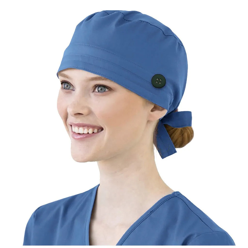 Bonnet médical avec bouton et bandeau anti-transpiration - Style bouffant ajustable