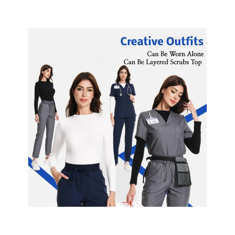 KUNGFU SCRUBS Sous-vêtement médical sans couture col rond manches longues femme