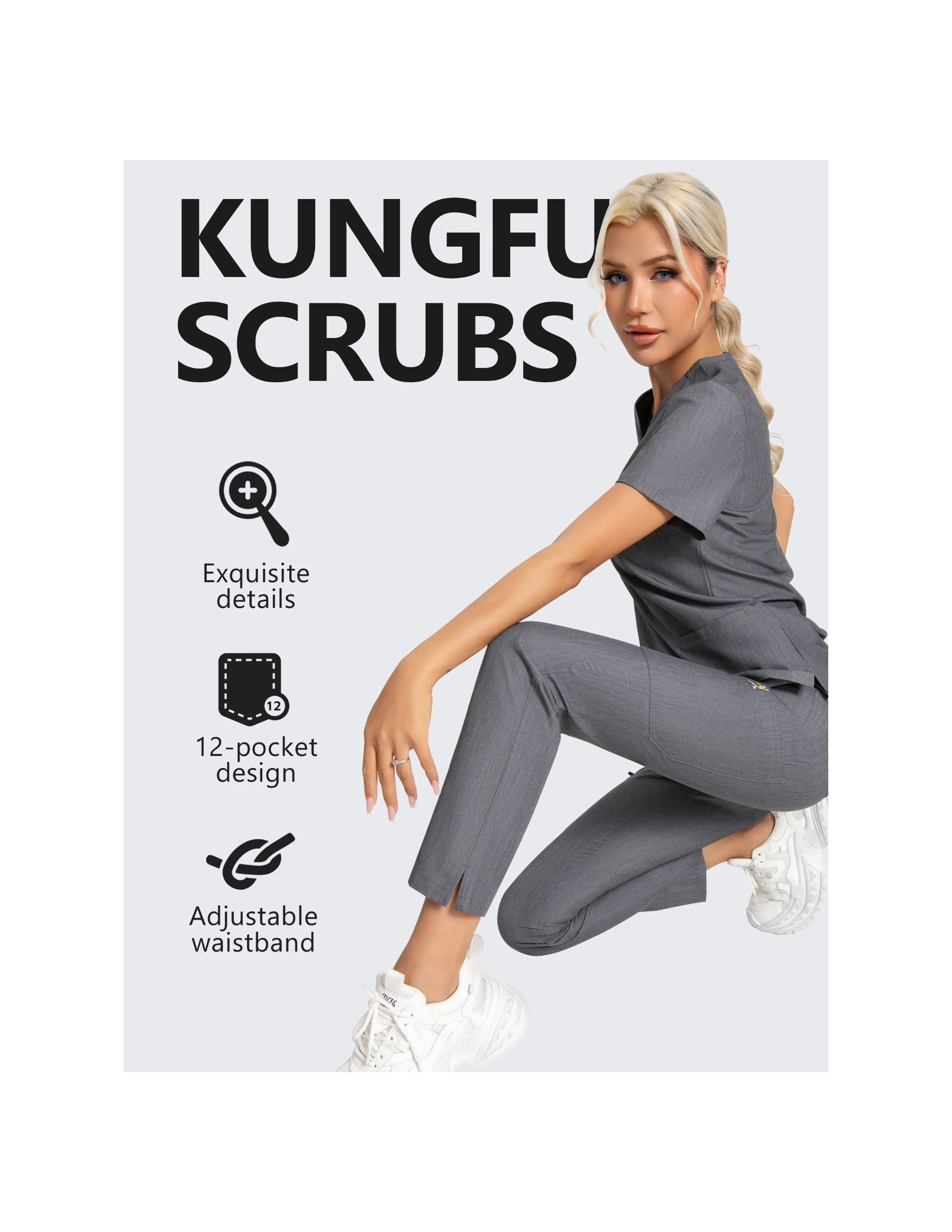 KUNGFU SCRUBS Pièces médicales séparées femme - Haut ou pantalon antibactérien