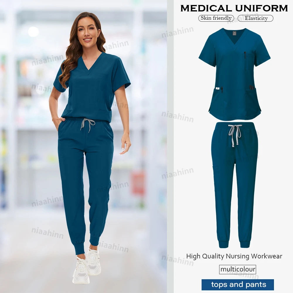 Ensemble de Scrubs Médicaux Femme – Haut Manches Courtes & Pantalon