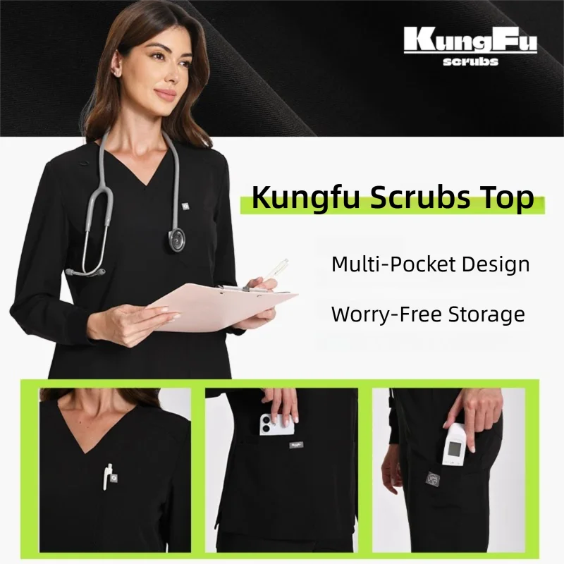 KUNGFU SCRUBS Haut médical manches longues unisexe antibactérien