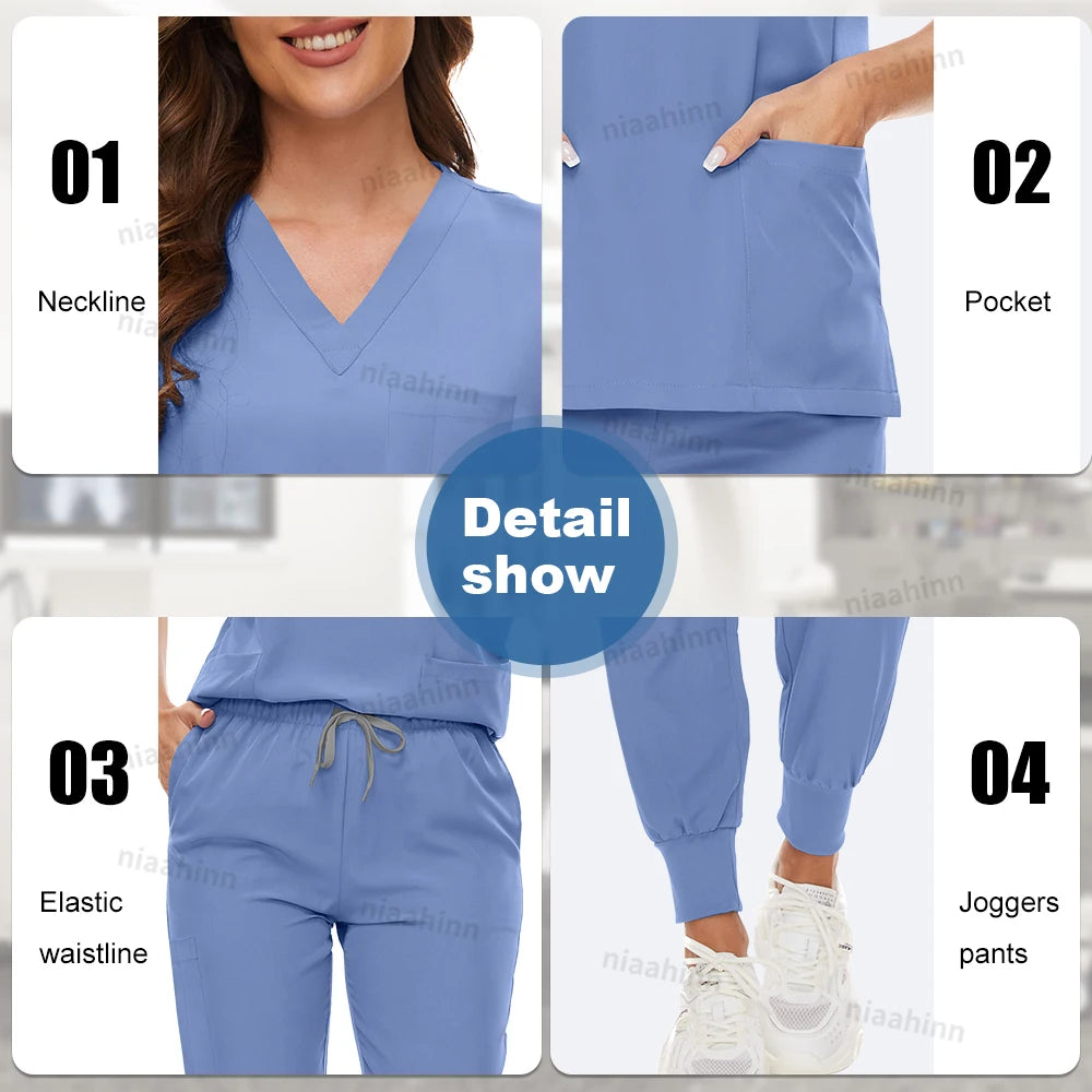 Ensemble de Scrubs Médicaux Femme – Haut Manches Courtes & Pantalon