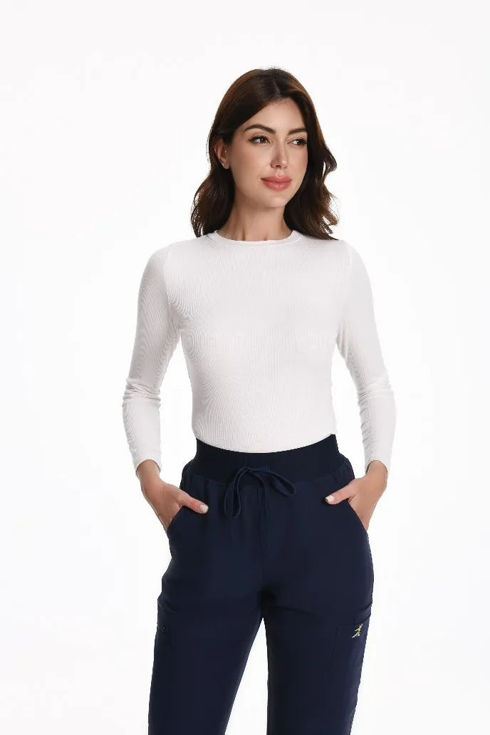 KUNGFU SCRUBS Sous-vêtement médical sans couture col rond manches longues femme