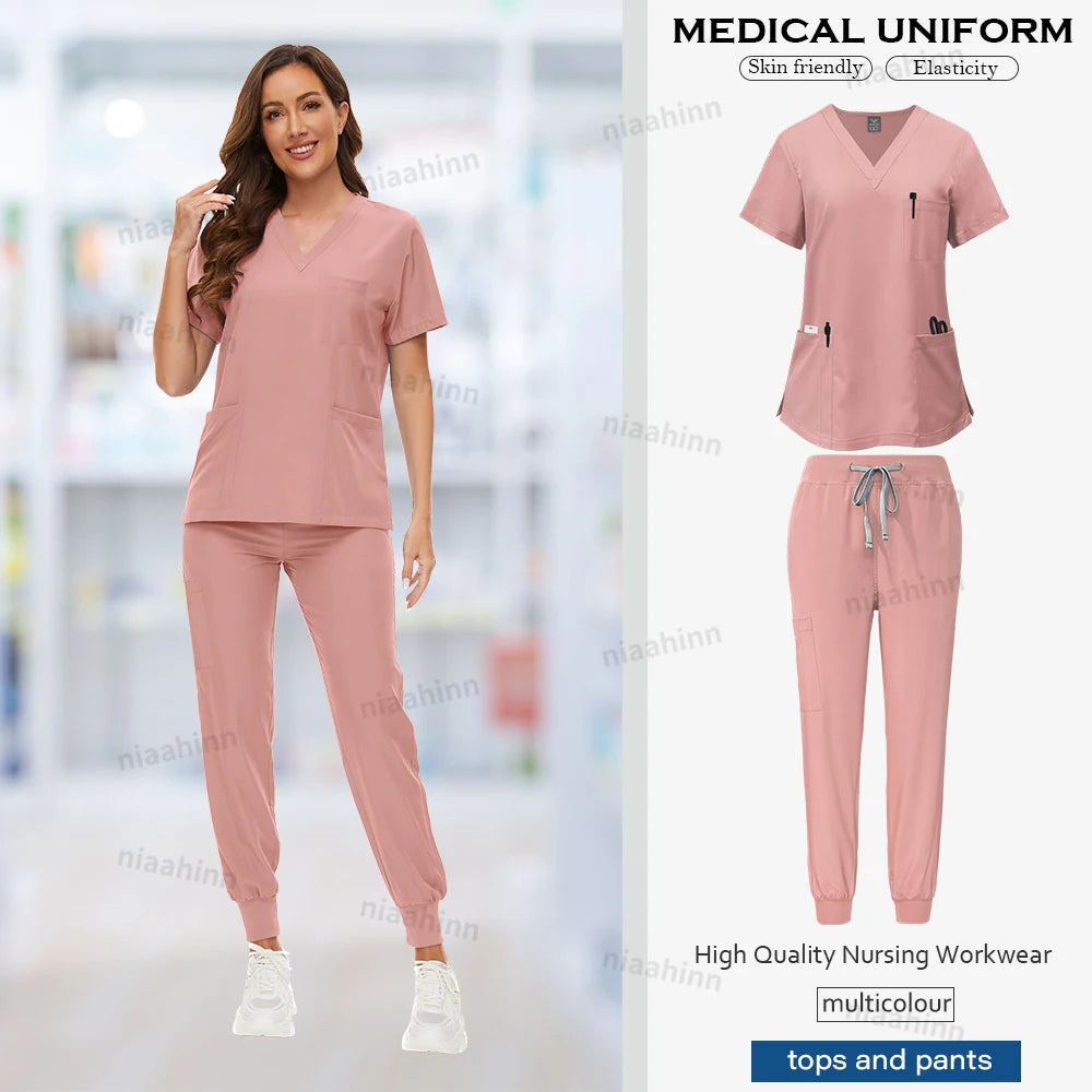 Ensemble de Scrubs Médicaux Femme – Haut Manches Courtes & Pantalon