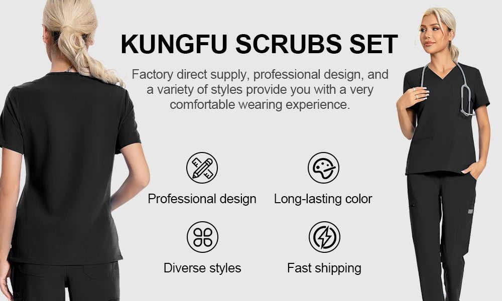KUNGFU SCRUBS Ensemble médical femme antibactérien noir