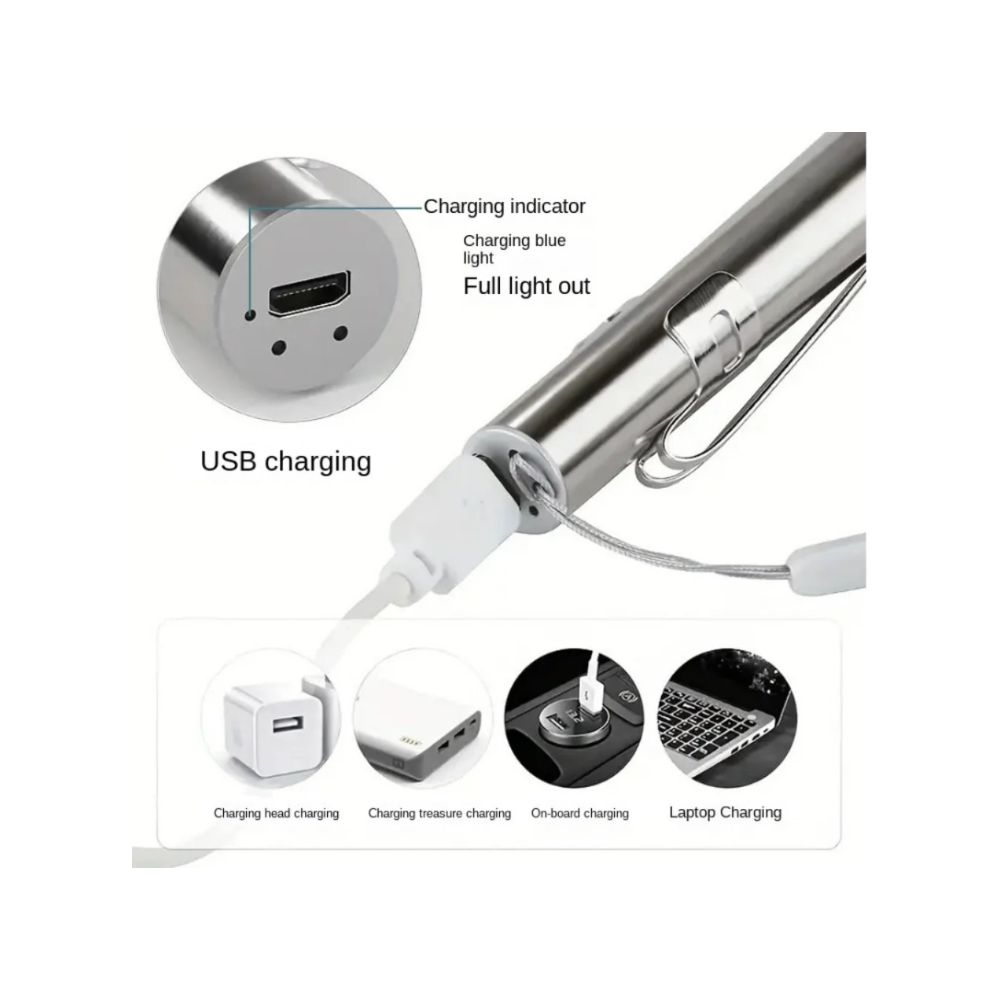 Lampe Stylo Médicale LED Rechargeable USB en Acier Inoxydable