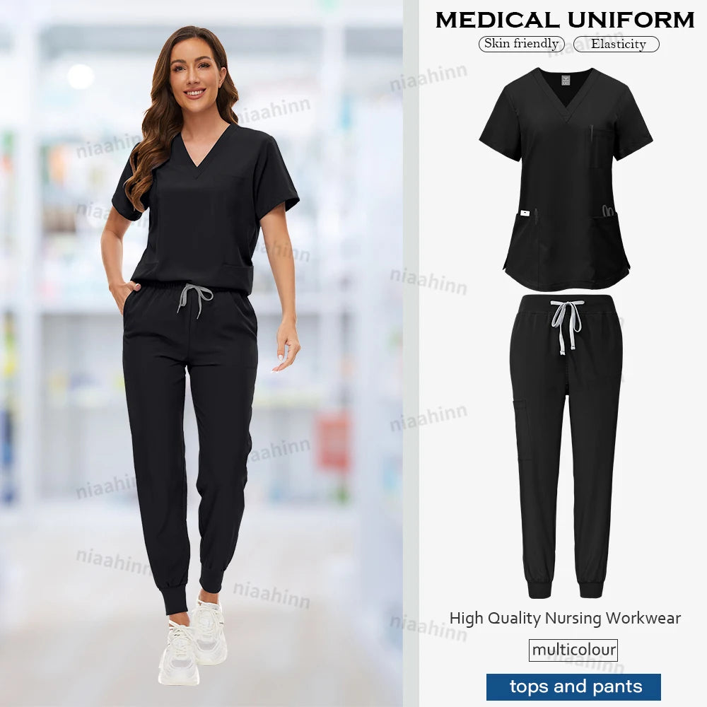 Ensemble de Scrubs Médicaux Femme – Haut Manches Courtes & Pantalon