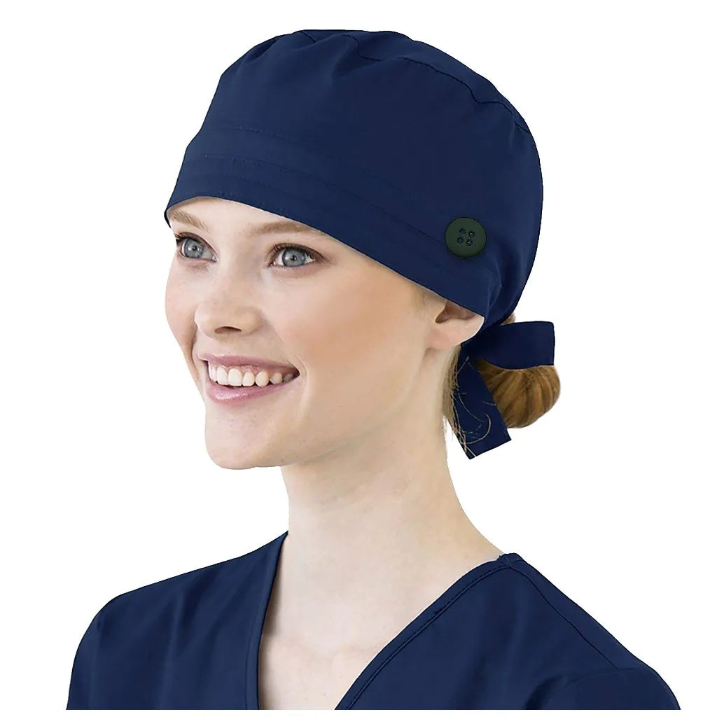 Bonnet médical avec bouton et bandeau anti-transpiration - Style bouffant ajustable