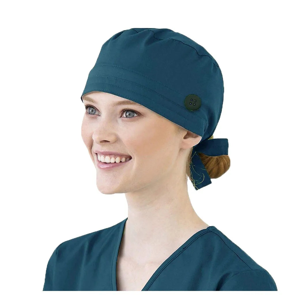 Bonnet médical avec bouton et bandeau anti-transpiration - Style bouffant ajustable